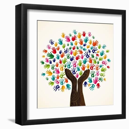 Colorful Solidarity Design Tree-cienpies-Framed Art Print