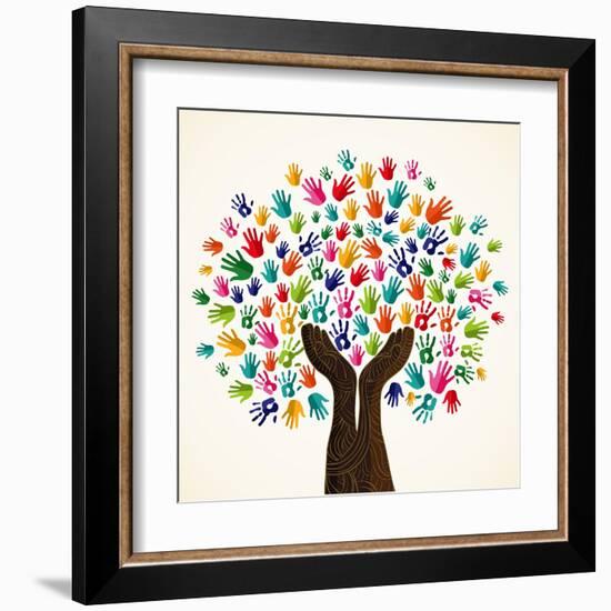 Colorful Solidarity Design Tree-cienpies-Framed Art Print