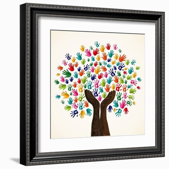 Colorful Solidarity Design Tree-cienpies-Framed Art Print