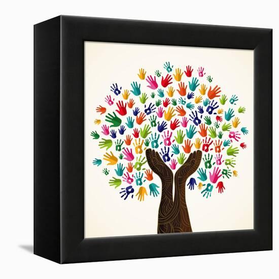 Colorful Solidarity Design Tree-cienpies-Framed Stretched Canvas