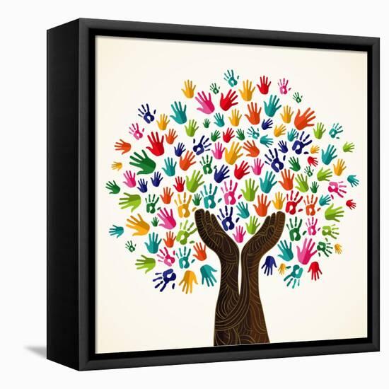 Colorful Solidarity Design Tree-cienpies-Framed Stretched Canvas