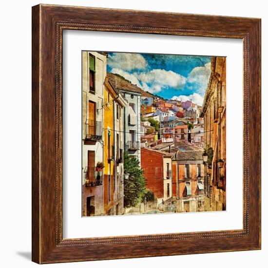 Colorful Spain - Streets And Buildings Of Cuenca Town - Artistic Picture-Maugli-l-Framed Art Print