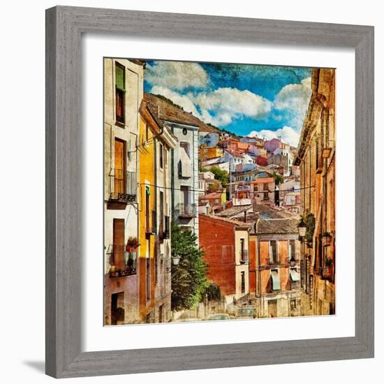 Colorful Spain - Streets And Buildings Of Cuenca Town - Artistic Picture-Maugli-l-Framed Art Print