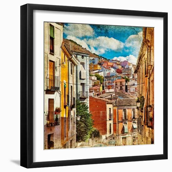 Colorful Spain - Streets And Buildings Of Cuenca Town - Artistic Picture-Maugli-l-Framed Art Print