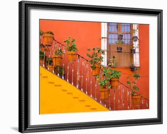 Colorful Stairs and House with Potted Plants, Guanajuato, Mexico-Julie Eggers-Framed Photographic Print