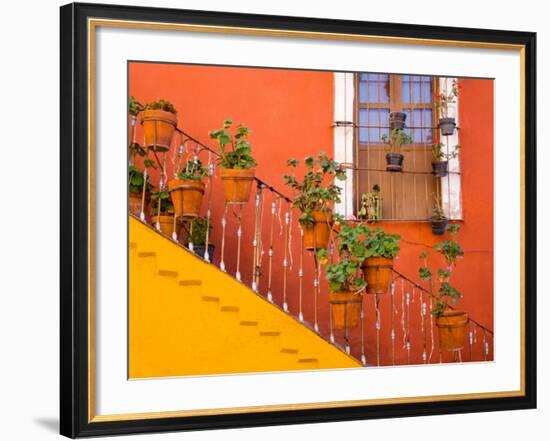 Colorful Stairs and House with Potted Plants, Guanajuato, Mexico-Julie Eggers-Framed Photographic Print