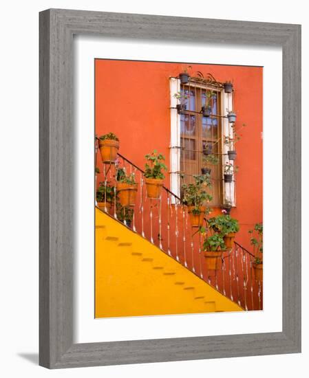 Colorful Stairs and House with Potted Plants, Guanajuato, Mexico-Julie Eggers-Framed Photographic Print