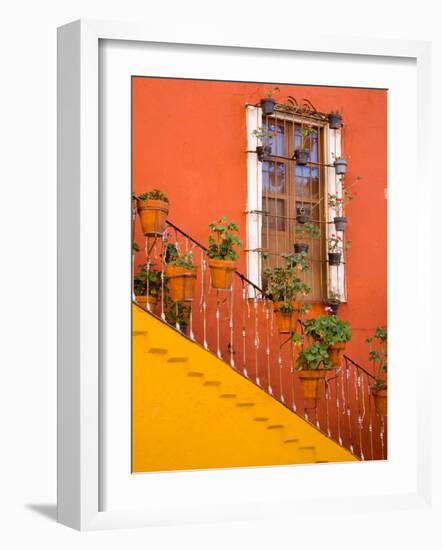 Colorful Stairs and House with Potted Plants, Guanajuato, Mexico-Julie Eggers-Framed Photographic Print