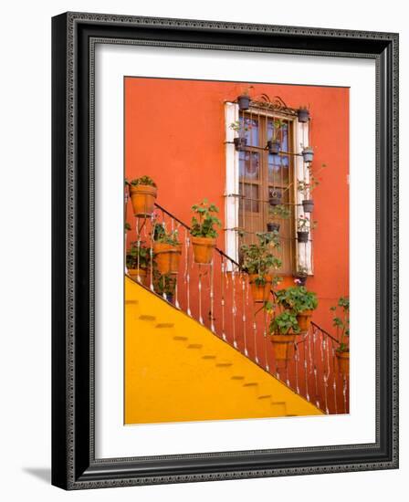 Colorful Stairs and House with Potted Plants, Guanajuato, Mexico-Julie Eggers-Framed Photographic Print