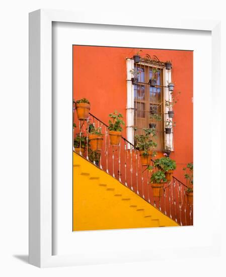 Colorful Stairs and House with Potted Plants, Guanajuato, Mexico-Julie Eggers-Framed Photographic Print