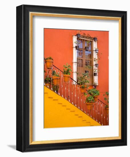 Colorful Stairs and House with Potted Plants, Guanajuato, Mexico-Julie Eggers-Framed Photographic Print