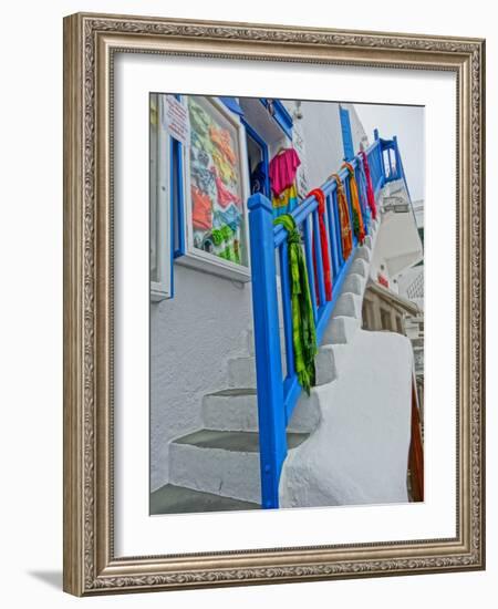 Colorful Stairs and Railing in Mykonos-Markus Bleichner-Framed Art Print