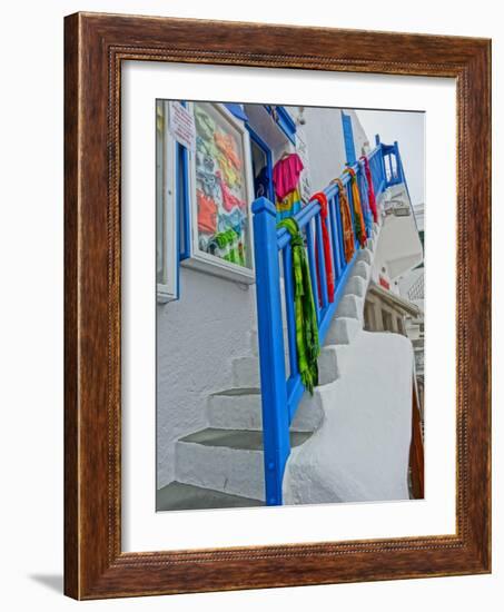 Colorful Stairs and Railing in Mykonos-Markus Bleichner-Framed Art Print