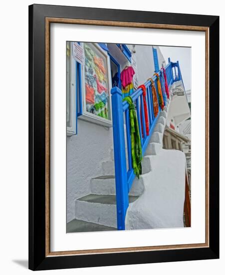 Colorful Stairs and Railing in Mykonos-Markus Bleichner-Framed Art Print