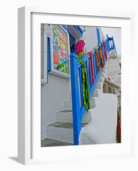 Colorful Stairs and Railing in Mykonos-Markus Bleichner-Framed Art Print