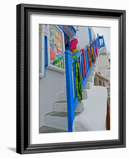 Colorful Stairs and Railing in Mykonos-Markus Bleichner-Framed Art Print