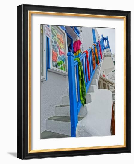 Colorful Stairs and Railing in Mykonos-Markus Bleichner-Framed Art Print