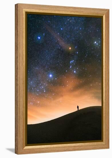 Colorful stars sky in White Sands Monument over Sand Dunes with silhouette and horizon air glow-David Chang-Framed Premier Image Canvas