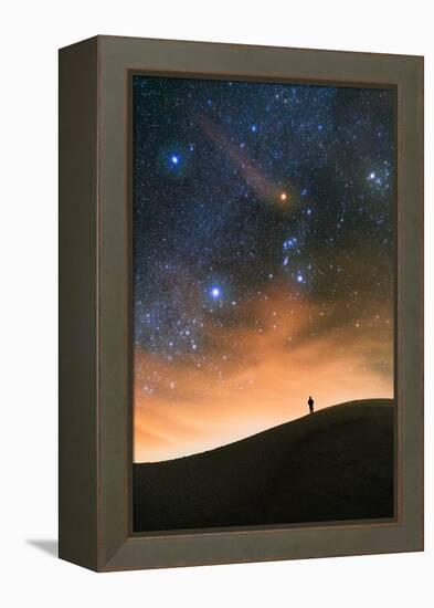 Colorful stars sky in White Sands Monument over Sand Dunes with silhouette and horizon air glow-David Chang-Framed Premier Image Canvas