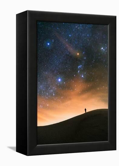 Colorful stars sky in White Sands Monument over Sand Dunes with silhouette and horizon air glow-David Chang-Framed Premier Image Canvas