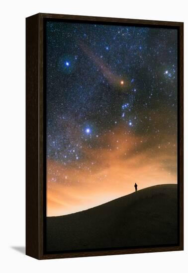 Colorful stars sky in White Sands Monument over Sand Dunes with silhouette and horizon air glow-David Chang-Framed Premier Image Canvas