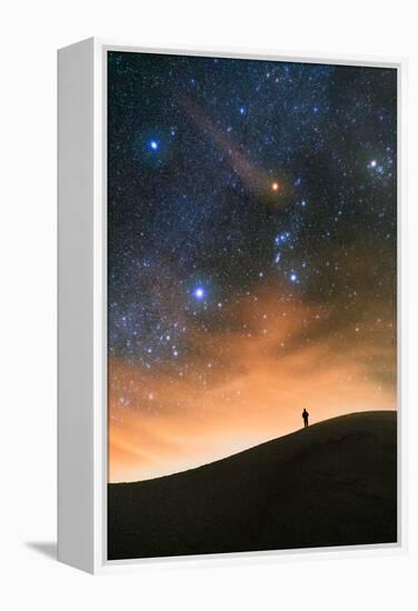 Colorful stars sky in White Sands Monument over Sand Dunes with silhouette and horizon air glow-David Chang-Framed Premier Image Canvas