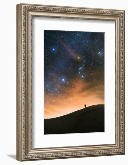Colorful stars sky in White Sands Monument over Sand Dunes with silhouette and horizon air glow-David Chang-Framed Photographic Print