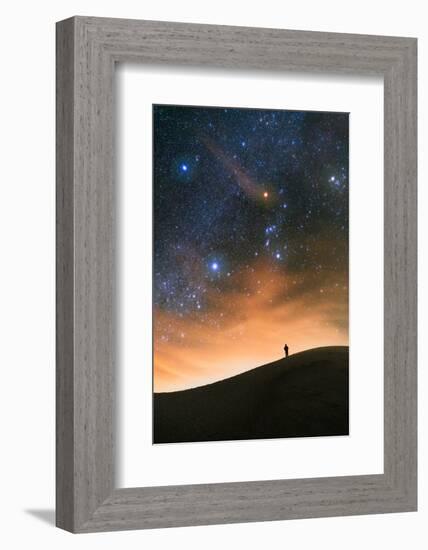 Colorful stars sky in White Sands Monument over Sand Dunes with silhouette and horizon air glow-David Chang-Framed Photographic Print