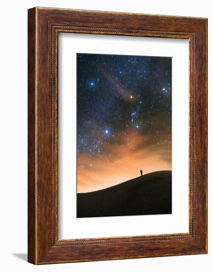 Colorful stars sky in White Sands Monument over Sand Dunes with silhouette and horizon air glow-David Chang-Framed Photographic Print