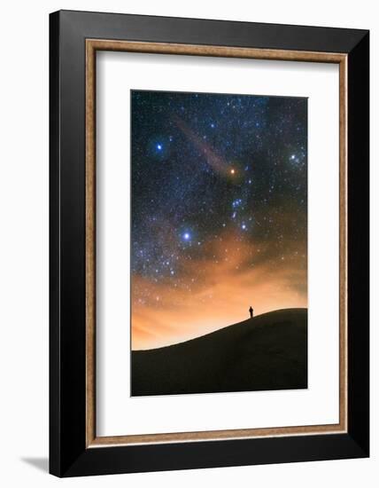 Colorful stars sky in White Sands Monument over Sand Dunes with silhouette and horizon air glow-David Chang-Framed Photographic Print