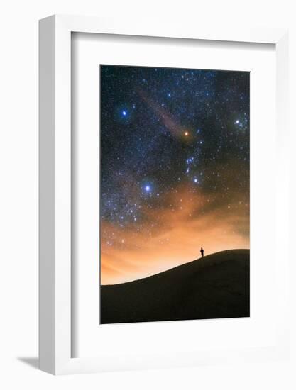 Colorful stars sky in White Sands Monument over Sand Dunes with silhouette and horizon air glow-David Chang-Framed Photographic Print