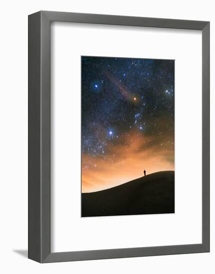 Colorful stars sky in White Sands Monument over Sand Dunes with silhouette and horizon air glow-David Chang-Framed Photographic Print