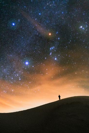 Colorful Stars Sky In White Sands Monument Over Sand Dunes With Silhouette And Horizon Air Glow Photographic Print By David Chang Art Com
