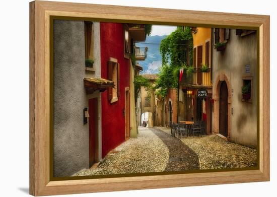 Colorful Street in Malcesine, Lombardy, Italy-George Oze-Framed Premier Image Canvas