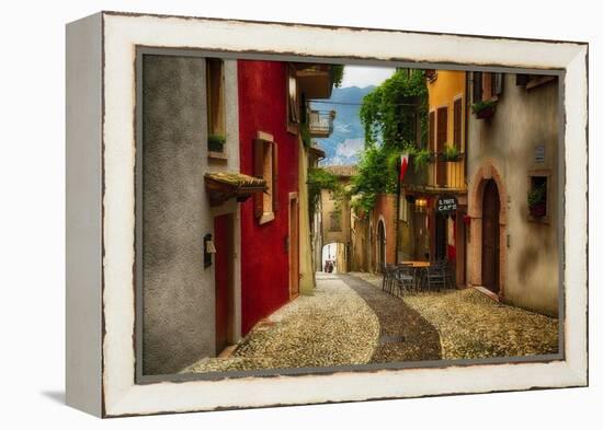 Colorful Street in Malcesine, Lombardy, Italy-George Oze-Framed Premier Image Canvas