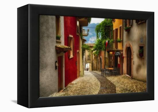 Colorful Street in Malcesine, Lombardy, Italy-George Oze-Framed Premier Image Canvas