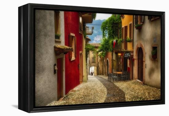 Colorful Street in Malcesine, Lombardy, Italy-George Oze-Framed Premier Image Canvas