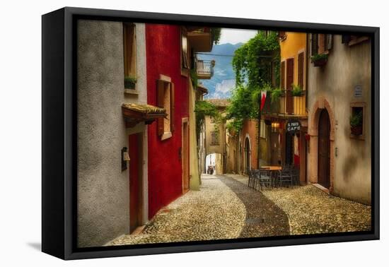 Colorful Street in Malcesine, Lombardy, Italy-George Oze-Framed Premier Image Canvas
