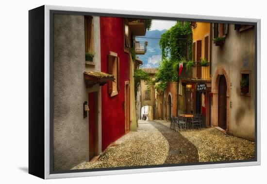 Colorful Street in Malcesine, Lombardy, Italy-George Oze-Framed Premier Image Canvas