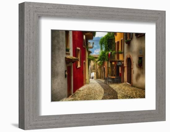 Colorful Street in Malcesine, Lombardy, Italy-George Oze-Framed Photographic Print