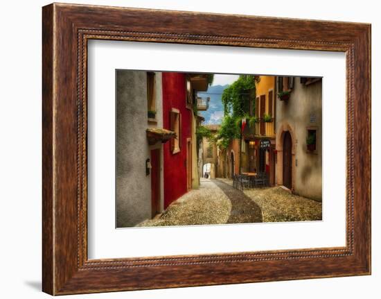 Colorful Street in Malcesine, Lombardy, Italy-George Oze-Framed Photographic Print