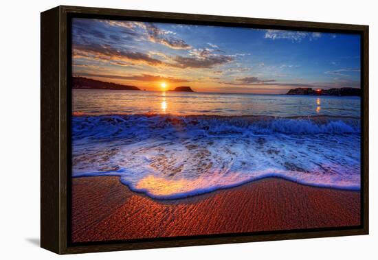 Colorful Sunrise with a Breaking Wave-West Coast Scapes-Framed Premier Image Canvas