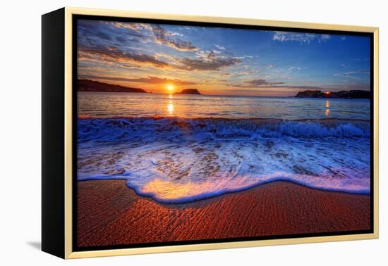 Colorful Sunrise with a Breaking Wave-West Coast Scapes-Framed Premier Image Canvas