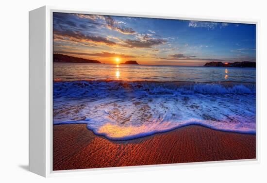 Colorful Sunrise with a Breaking Wave-West Coast Scapes-Framed Premier Image Canvas