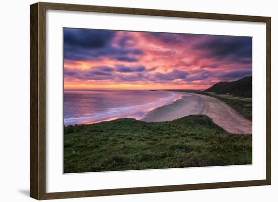 Colorful Sunset over the Beach in Rhossili on the Gower Peninsula, Wales, United Kingdom-Frances Gallogly-Framed Photographic Print