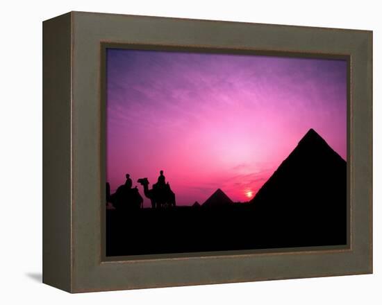 Colorful Sunset Silhouetting Men and Camels at the Great Pyramids of Giza, Egypt-Bill Bachmann-Framed Premier Image Canvas