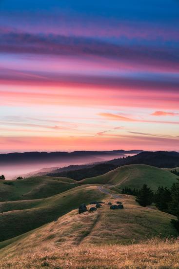 Colorful Sunset With Pink Clouds On Mt Tam In San Francisco With Rolling Golden Hills Photographic Print David Chang Art Com