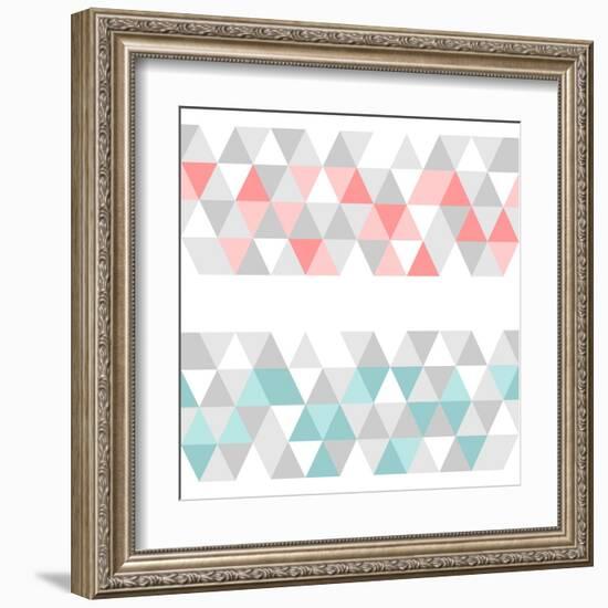 Colorful Tile Vector Background or Pattern Illustration. Grey, Pink and Mint Green Pastel Triangle-IngaLinder-Framed Art Print