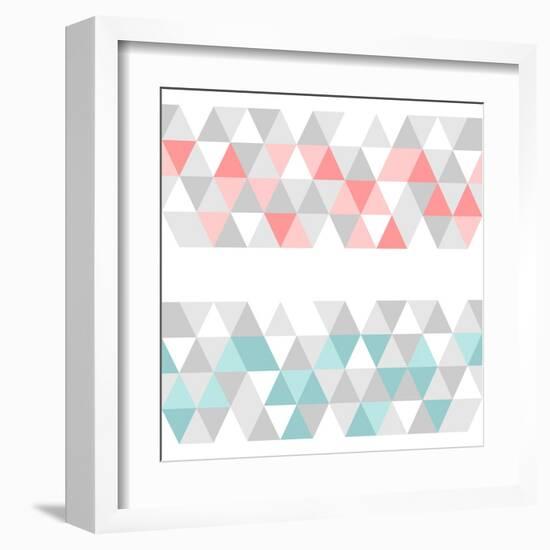 Colorful Tile Vector Background or Pattern Illustration. Grey, Pink and Mint Green Pastel Triangle-IngaLinder-Framed Art Print