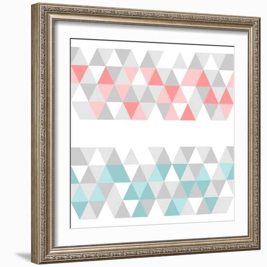 Colorful Tile Vector Background or Pattern Illustration. Grey, Pink and Mint Green Pastel Triangle-IngaLinder-Framed Premium Giclee Print